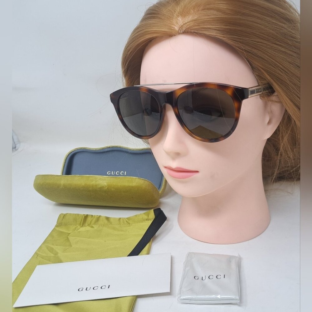 NWT Gucci Women's Sunglasses Round Havana Silver Crystal GG0559S 54-18-145